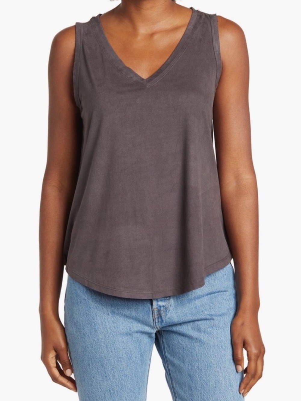 Philosophy Republic Clothing V-Neck Faux Leather Relaxed Fit Tank, Gray, XL, NWT
